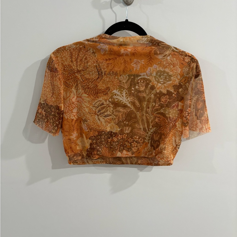 Misa Los Angeles Orange Floral Mesh Crop Top